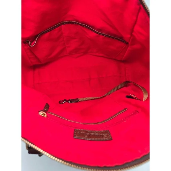 Dooney & Bourke Monogram Satchel Bag Brown Gold DB‎ Logo 1975 Leather Trim - Picture 3 of 11